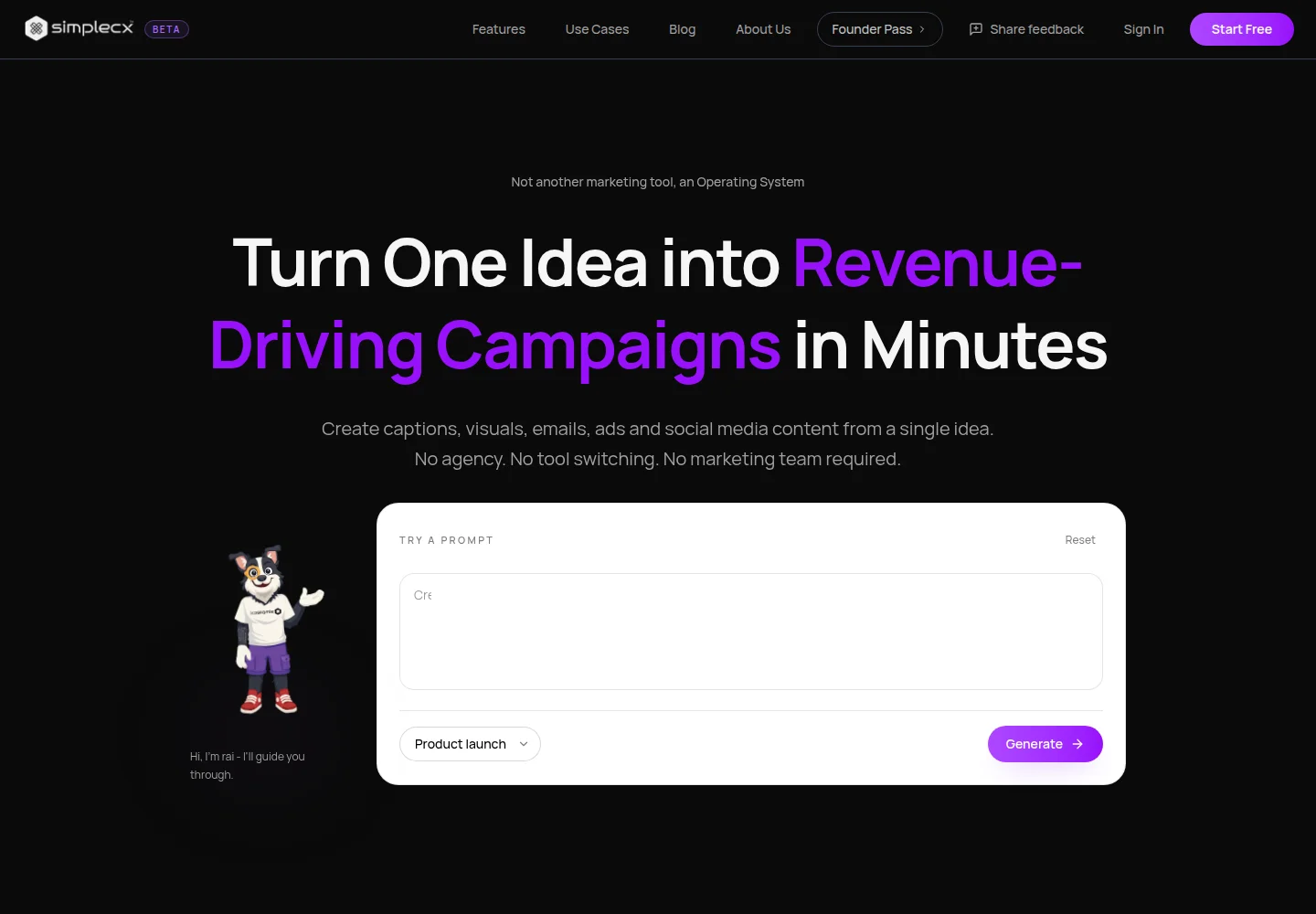Actual simplecx public website and campaign prompt interface